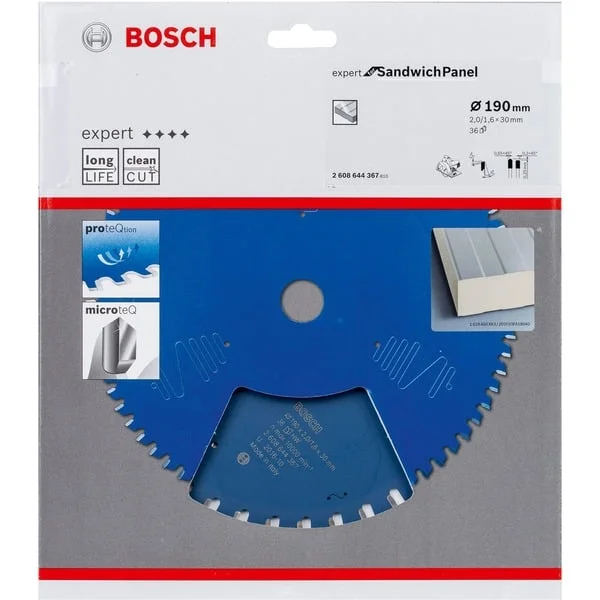 Bosch Professional EXPERT Sandwich Panel Kreissägeblatt, Ø 190mm, 36Z (Bohrung 30mm, für Handkreissägen)
