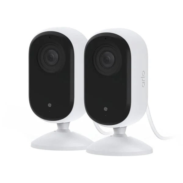 Arlo Essential 2K Indoor Kamera, Überwachungskamera (weiß/schwarz, 2er, Set, WLAN, 4 MP)