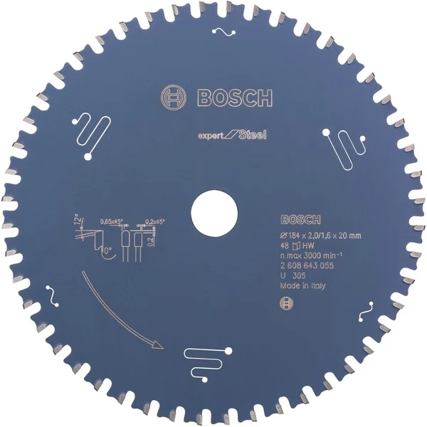 Bosch Professional EXPERT Steel Kreissägeblatt, Ø 184mm, 48Z (Bohrung 20mm, für Handkreissägen)