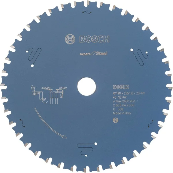 Bosch Professional EXPERT Steel Kreissägeblatt, Ø 190mm, 40Z (Bohrung 20mm, für Handkreissägen)