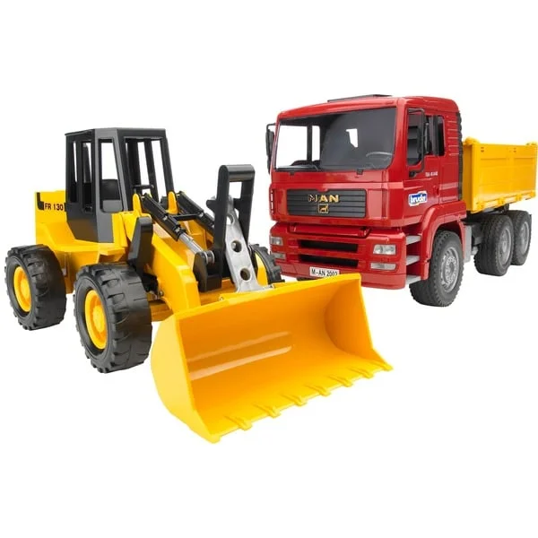 bruder 02752 MAN TGA Kipplastwagen mit Gelenkradlader FR130, Modellfahrzeug