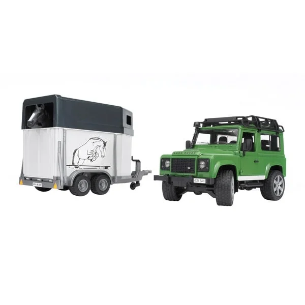 bruder 02592 Land Rover Defender mit Pferdeanhänger, Modellfahrzeug (mit einem Pferd)