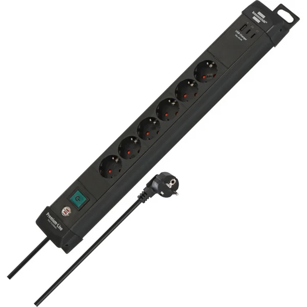 Brennenstuhl Premium-Line Steckdosenleiste 6-fach mit 2xUSB-C PD, 1xUSB-A (schwarz, 3 Meter Kabel, mit Sicherheitsschalter)