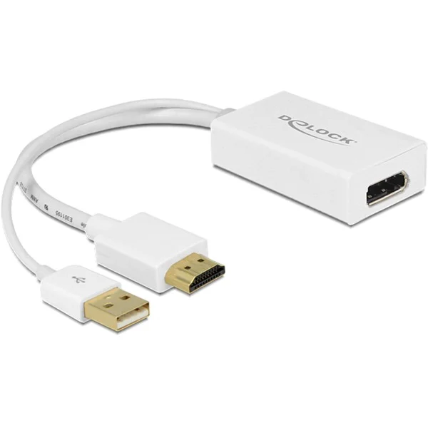 DeLOCK Adapter, USB-A + HDMI Stecker > DisplayPort Buchse (weiß, 25cm)