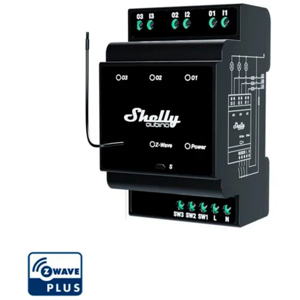 Shelly Wave Pro 3, Relais (schwarz, 3 Kanäle mit je 16 A)