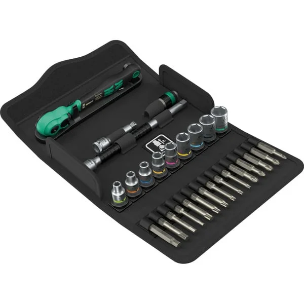 Wera 8100 SA 14 Zyklop Comfort Knarrensatz, 1/4", Werkzeug-Set (schwarz/grün, 28-teilig, Comfort-Knarre mit Umschalthebel)