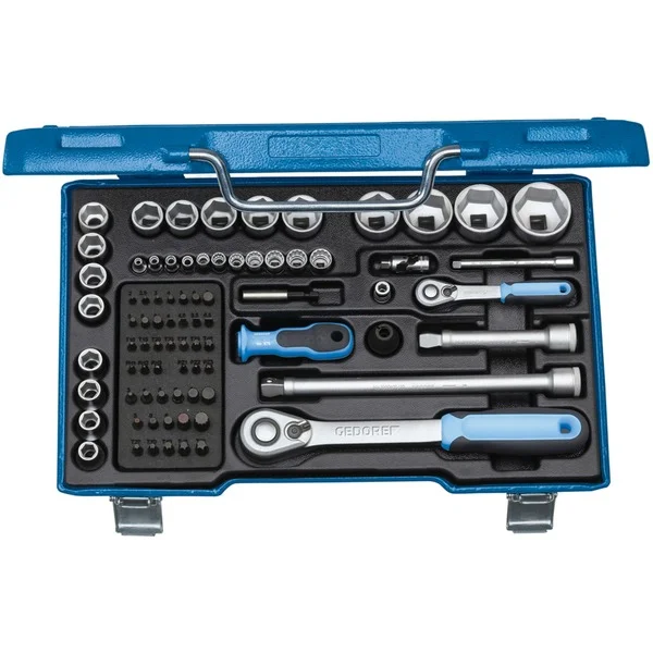 GEDORE Steckschlüssel-Satz, 1/4" + 1/2", 81-teilig (blau, mit 2 Umschalt-Knarren)