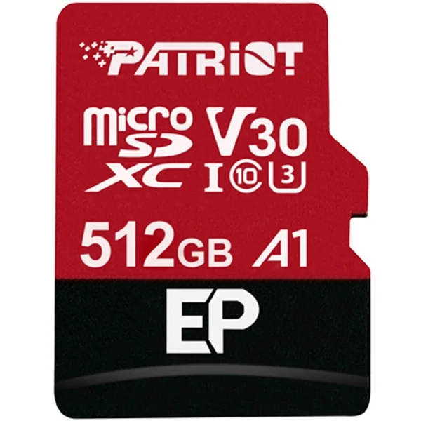 Patriot EP Series 512 GB microSDXC, Speicherkarte (rot/schwarz, UHS-I U3, Class 10, V30, A1)