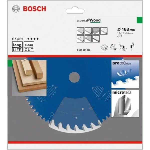 Bosch Professional EXPERT Wood Kreissägeblatt, Ø 168mm, 42Z (Bohrung 20mm, für Handkreissägen)