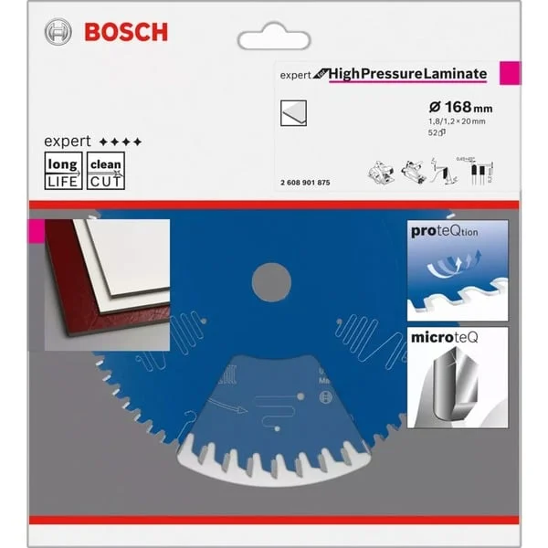 Bosch Professional EXPERT High Pressure Laminate Kreissägeblatt, Ø 168mm, 52Z (Bohrung 20mm, für Handkreissägen)