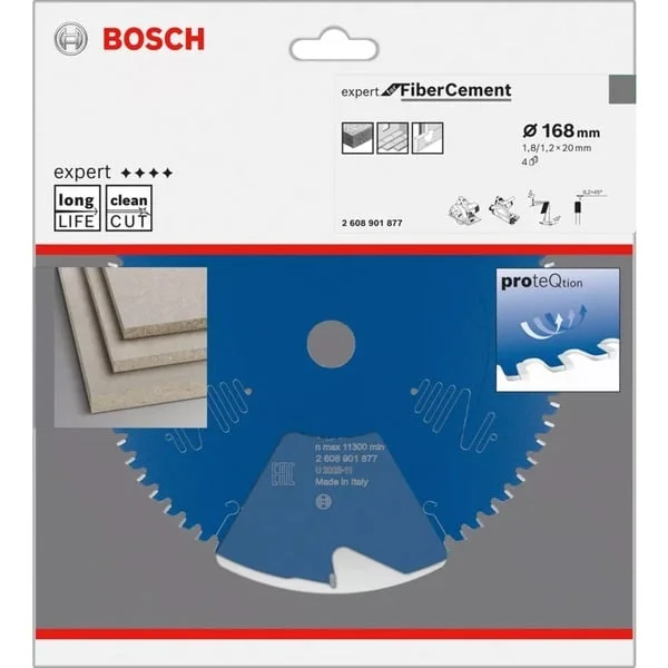 Bosch Professional EXPERT Fibre Cement Kreissägeblatt, Ø 168mm, 4Z (Bohrung 20mm, für Handkreissägen)