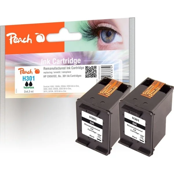 Peach Tinte Doppelpack schwarz PI300-503 (kompatibel zu HP 301, CH561EE)