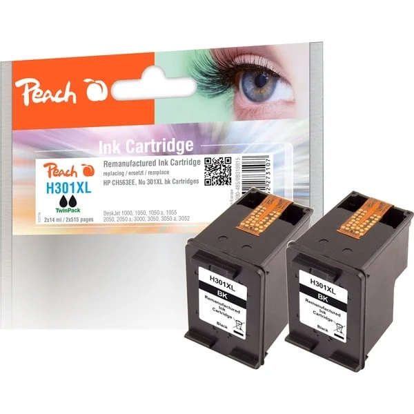Peach Tinte Doppelpack schwarz PI300-282 (kompatibel zu HP 301XL, CH563EE)