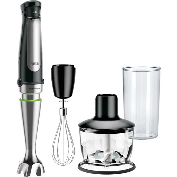 Braun MultiQuick 7 Stabmixer MQ 7035X (schwarz/edelstahl, 1.000 Watt, mit Zerkleinerer und Schneebesen)