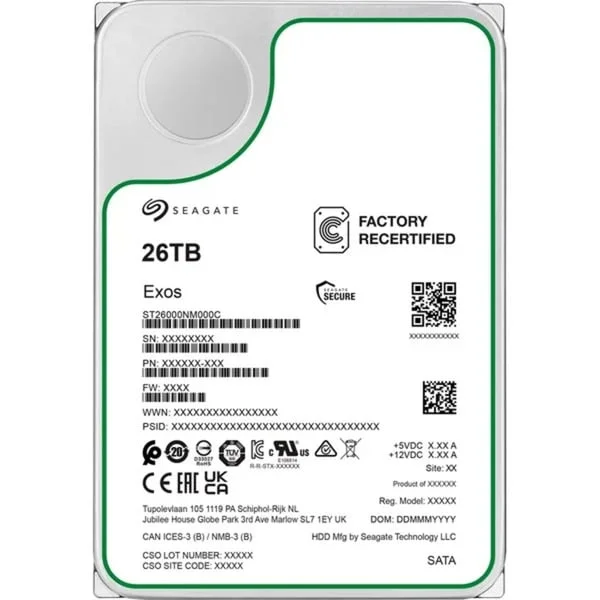 Seagate Exos 26 TB Generalüberholt, Festplatte (SATA 6 Gb/s, 3,5")