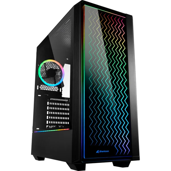 Sharkoon RGB LIT 200 Generalüberholt, Tower-Gehäuse (schwarz, Front und Seitenteil aus gehärtetem Glas)