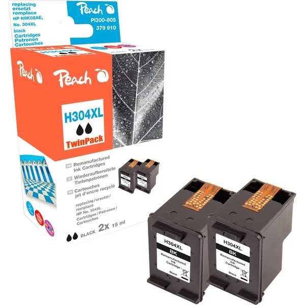 Peach Tinte Doppelpack schwarz PI300-805 (kompatibel zu HP 304XL, N9K08AE)