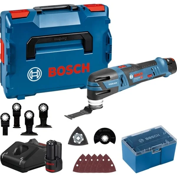Bosch Professional Akku-Multi-Cutter GOP 12V-28 Professional, 12Volt, Multifunktions-Werkzeug (blau/schwarz, 2x Li-Ionen Akku 3,0Ah, in L-BOXX)