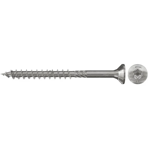 fischer Spanplattenschraube PowerFast 6,0x180 Senkkopf TX (100 Stück, mit Teilgewinde, Edelstahl A2)