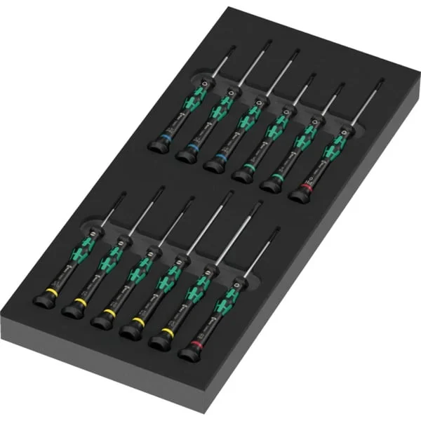 Wera 9716 Schaumstoffeinlage Schraubendreher Kraftform Micro Set 2 (schwarz/grün, 13-teilig, für Tool Rebel Werkstattwagen)