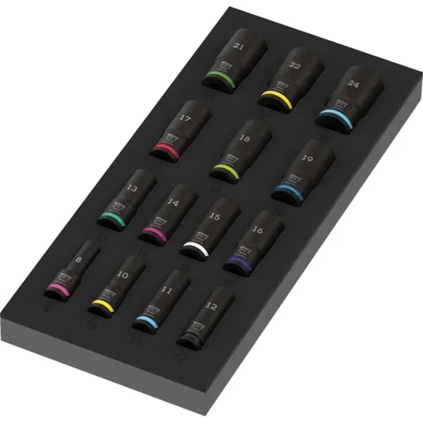 Wera 9728 Schaumstoffeinlage Zyklop B 3/8" Impaktor Deep Steckschlüsseleinsatz Set 1 (schwarz/mehrfarbig, 15-teilig, für Tool Rebel Werkstattwagen)