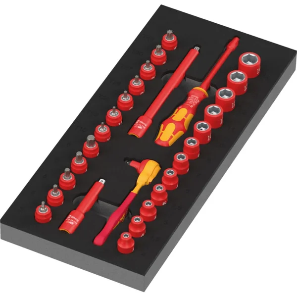 Wera 9727 Schaumstoffeinlage 8007 A VDE Zyklop VDE Knarre Set 1, 1/4", Steckschlüssel (schwarz/rot, 30-teilig, für Tool Rebel Werkstattwagen)