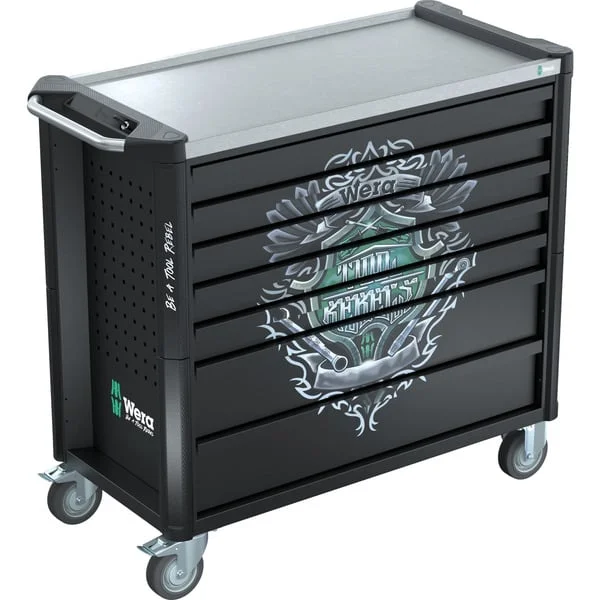 Wera 9701 Tool Rebel Werkstattwagen Stainless XXL 1, mit Bestückung, Werkzeugwagen (schwarz/silber, 188-teilig (Elektro / VDE), im exklusiven Tool Rebel Design)