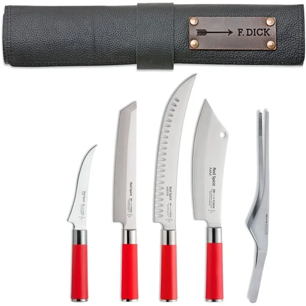 DICK Leder-Rolltasche "Red Spirit", 5-teilig, Besteck (schwarz/rot)