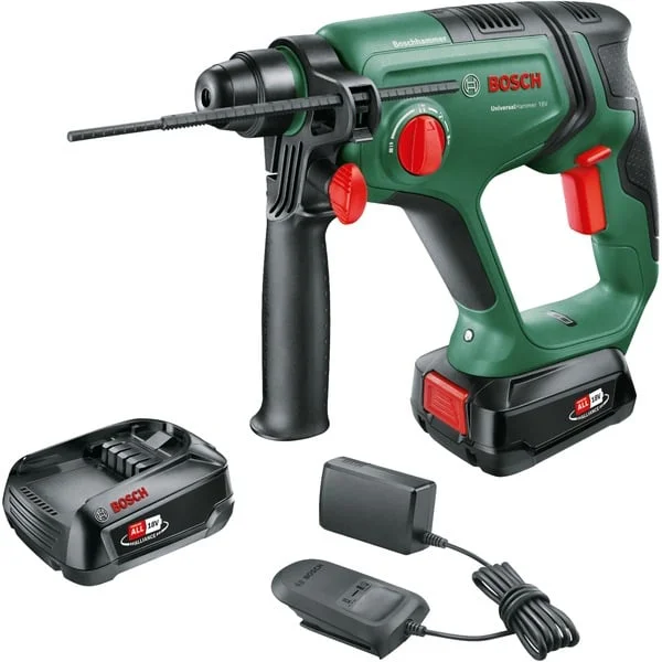 Bosch Heimwerken & Garten Akku-Bohrhammer UniversalHammer 18V (grün/schwarz, 2x Li-Ionen Akku 2,5Ah, Koffer, POWER FOR ALL ALLIANCE)