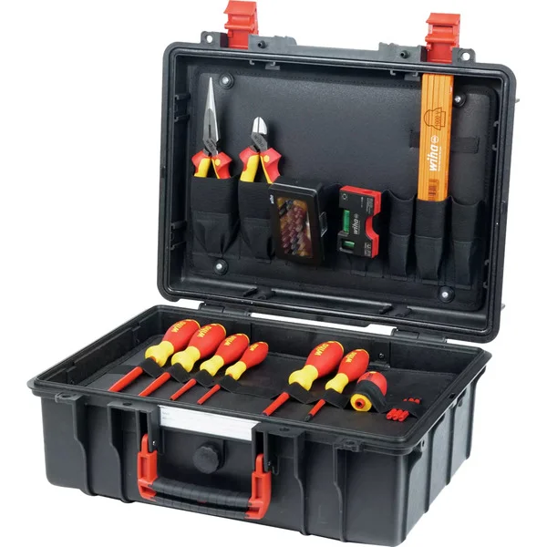 Wiha Werkzeugkoffer Basic Set L electric , Werkzeug-Set (rot/gelb, 46-teilig, mit Koffer)