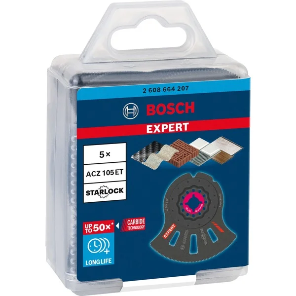 Bosch Professional EXPERT Segmentsägeblatt ACZ 105 ET Multi Material, Ø 105mm (5 Stück, Carbide-Zähne)