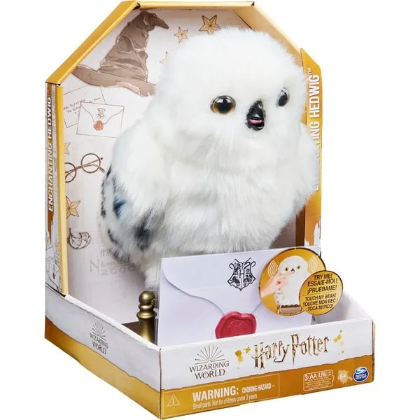 Spin Master Wizarding World Harry Potter - Interaktive Plüsch-Eule Hedwig, Kuscheltier (weiß/grau, Mit über 15 Geräuschen und Bewegungen)