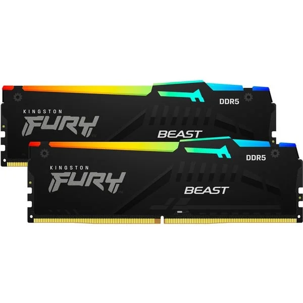 Kingston FURY DIMM 16 GB DDR5-6000 (2x 8 GB) Dual-Kit, Arbeitsspeicher (schwarz, KF560C36BBEAK2-16, FURY Beast RGB, AMD EXPO)