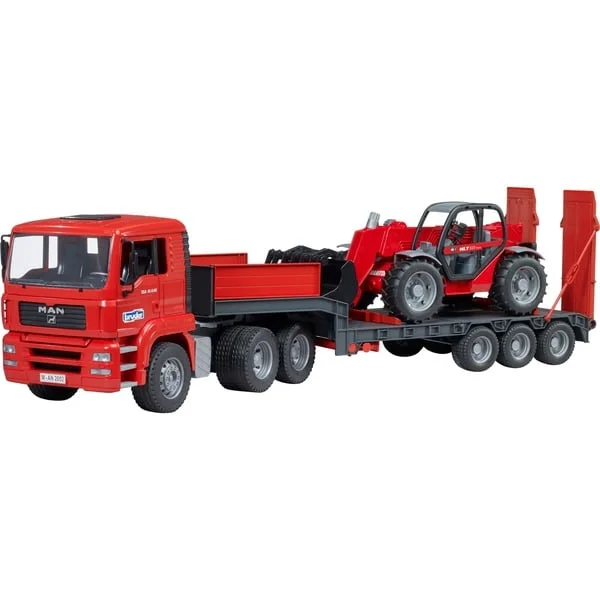 bruder 02774 MAN TGA Tieflader mit Manitou Teleskoplader MLT 633, Modellfahrzeug
