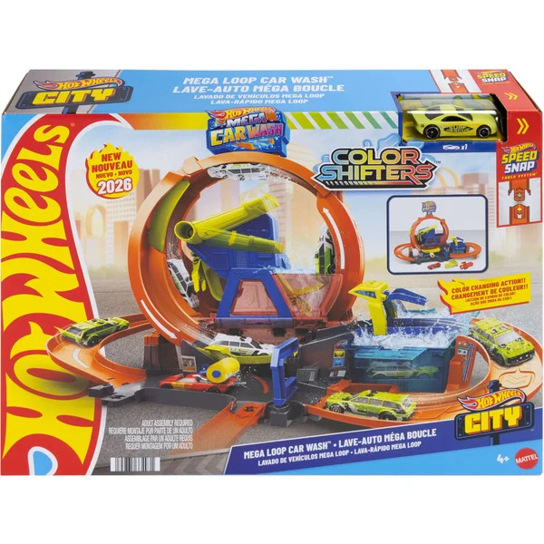 Hot Wheels City Mega Car Wash Spielzeug Autowaschanlage mit Farbwechseleffekt