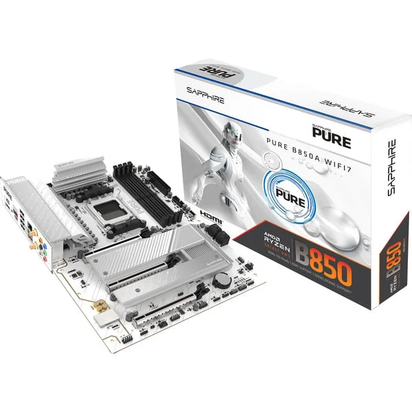 SAPPHIRE PURE B850A WIFI 7, Mainboard (weiß/schwarz)