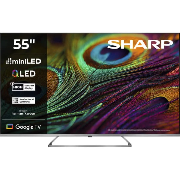 SHARP 55JP7765E, QLED-Fernseher (139 cm (55 Zoll), schwarz/silber, UltraHD/4K, MiniLED Google TV)