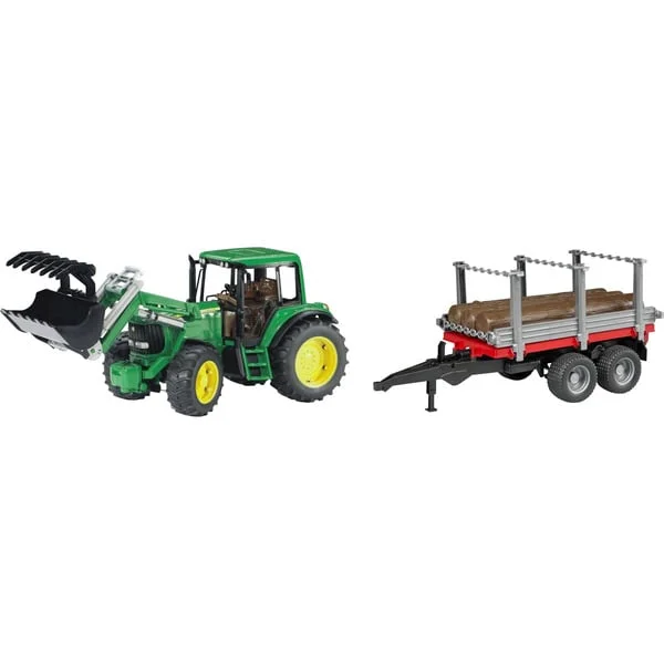 bruder 01142 6920 Traktor mit Frontlader und Holztransportanhänger 1:16, Modellfahrzeug