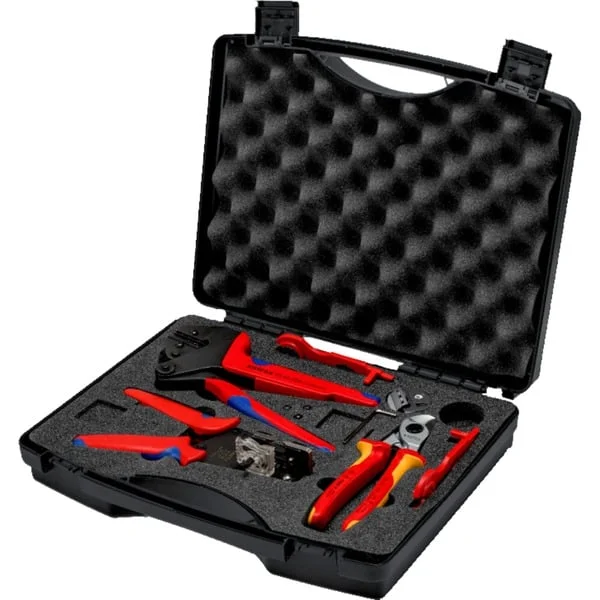 KNIPEX Werkzeugkoffer Photovoltaik, für Solar-Steckverbinder MC4, Werkzeug-Set (schwarz, 7-teiliges Sortiment, für Kabel bis 10mm²)