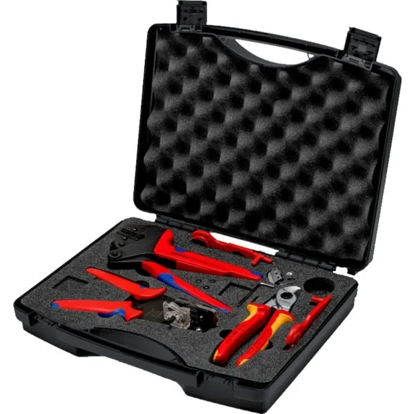 KNIPEX Werkzeugkoffer Photovoltaik, für Solar-Steckverbinder MC4, Werkzeug-Set (schwarz, 7-teiliges Sortiment, für Kabel bis 6mm²)