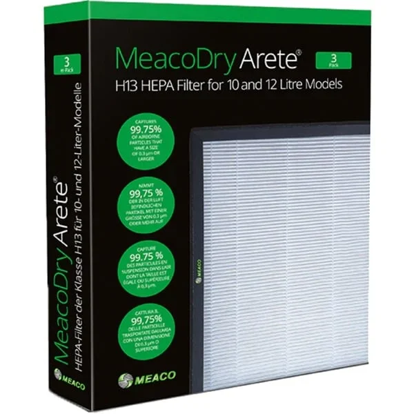 Meaco Dry Arete One H13 HEPA-Filter 10L / 12L, 3 Stück (für Meaco Dry Arete One 10L und 12L Luftentfeuchter)