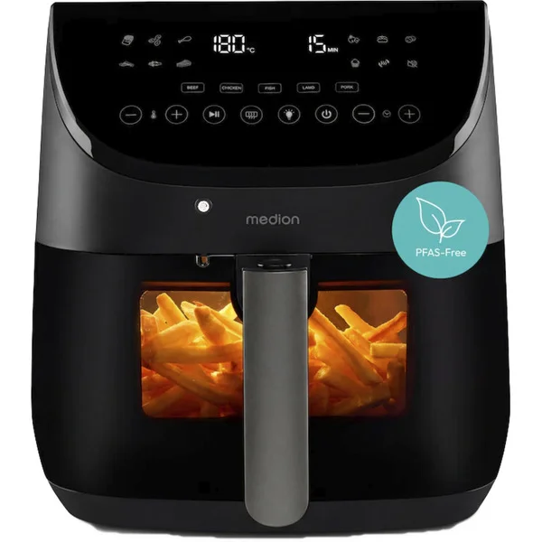 Medion Heißluftfritteuse Life X20 MD 13060 XL (schwarz, 1.700 Watt, Korb 6,6 Liter)