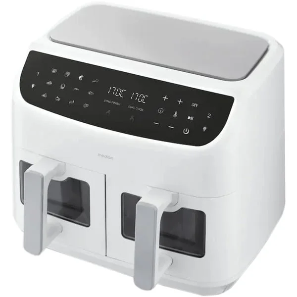 Medion Doppel Heißluftfritteuse Life P20 MD11760 XXL (weiß, 2.600 Watt, 2 Körbe je 4,35 Liter)