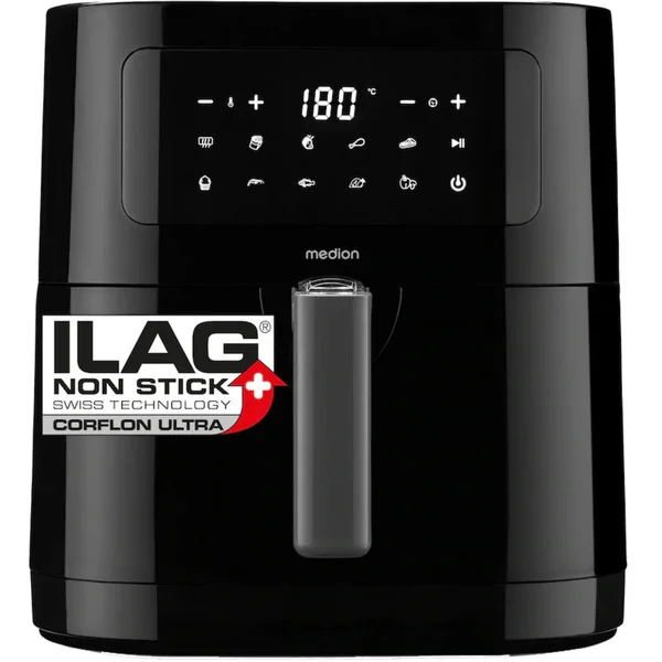 Medion Heißluftfritteuse Life MD 11740 E40 XL (schwarz, 2.150 Watt, Korb 5,2 Liter)