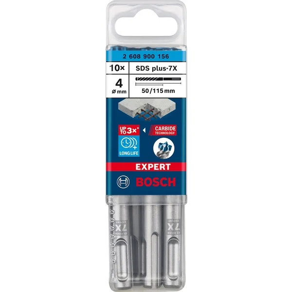 Bosch Professional EXPERT Hammerbohrer SDS-plus-7X, Ø 4mm, 10 Stück (Arbeitslänge 50mm)