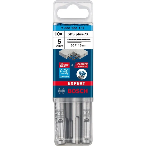 Bosch Professional EXPERT Hammerbohrer SDS-plus-7X, Ø 5mm, 10 Stück (Arbeitslänge 50mm)