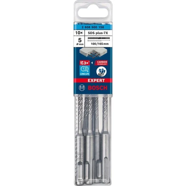 Bosch Professional EXPERT Hammerbohrer SDS-plus-7X, Ø 5mm, 10 Stück (Arbeitslänge 100mm)
