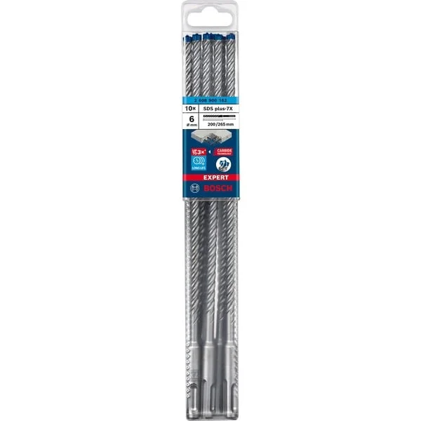 Bosch Professional EXPERT Hammerbohrer SDS-plus-7X, Ø 6mm, 10 Stück (Arbeitslänge 200mm)