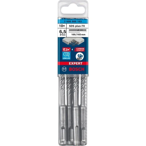 Bosch Professional EXPERT Hammerbohrer SDS-plus-7X, Ø 6,5mm, 10 Stück (Arbeitslänge 100mm)