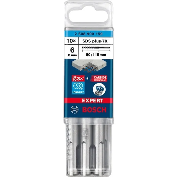 Bosch Professional EXPERT Hammerbohrer SDS-plus-7X, Ø 6mm, 10 Stück (Arbeitslänge 50mm)